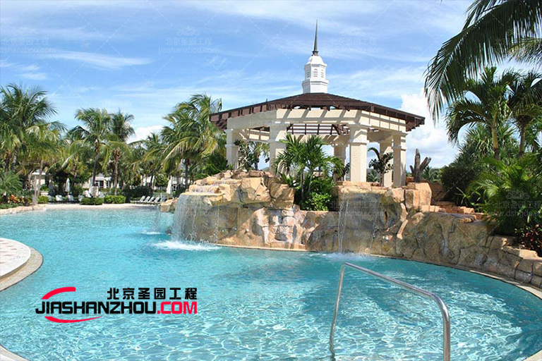 港式半山別墅塑石假山景觀水池基于古典風(fēng)格建筑設(shè)計