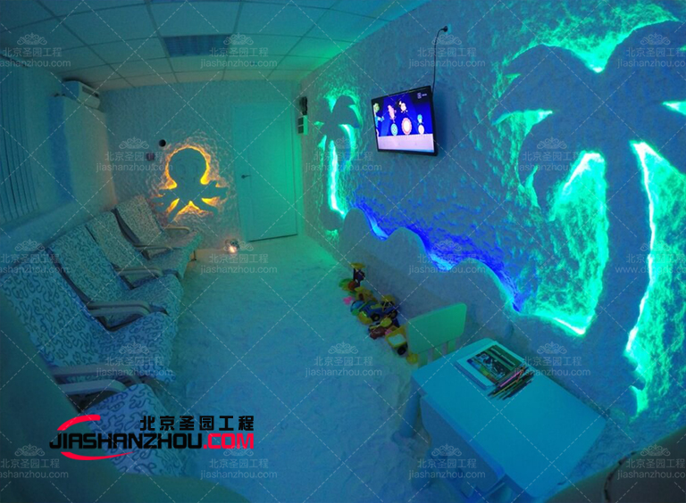 不同風(fēng)格的鹽壁燈搭配仿真鹽洞鹽療房spa制作的效果