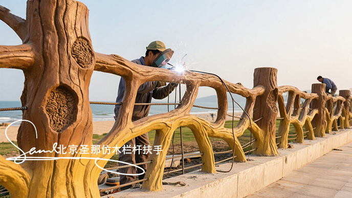 jimeng-2025-06-25-5368-正在施工制作的安全圍欄設(shè)計制作過程，美工正在施工制作，先用鋼筋焊接出骨架，然后用....jpeg