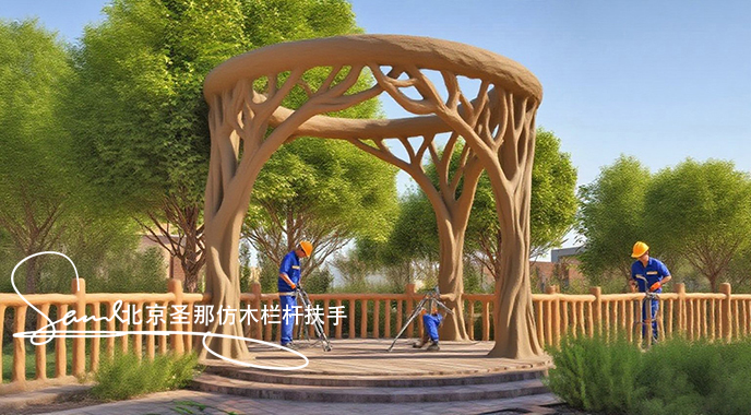 jimeng-2025-06-25-1655-正在施工制作的旅游區(qū)樓梯室外安全圍欄設(shè)計(jì)制作過程，美工正在施工制作，先用鋼筋焊接....jpeg